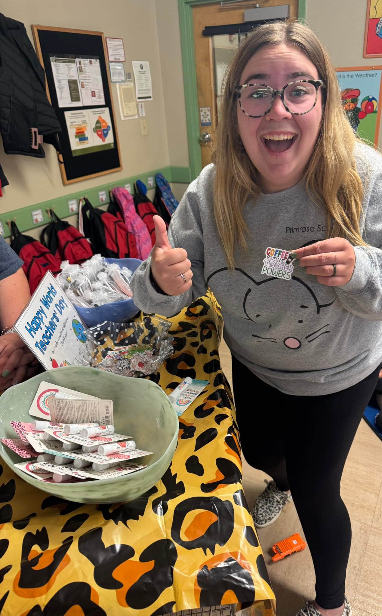 Pictured here is a teacher picking out a gift on World Teacher Day!