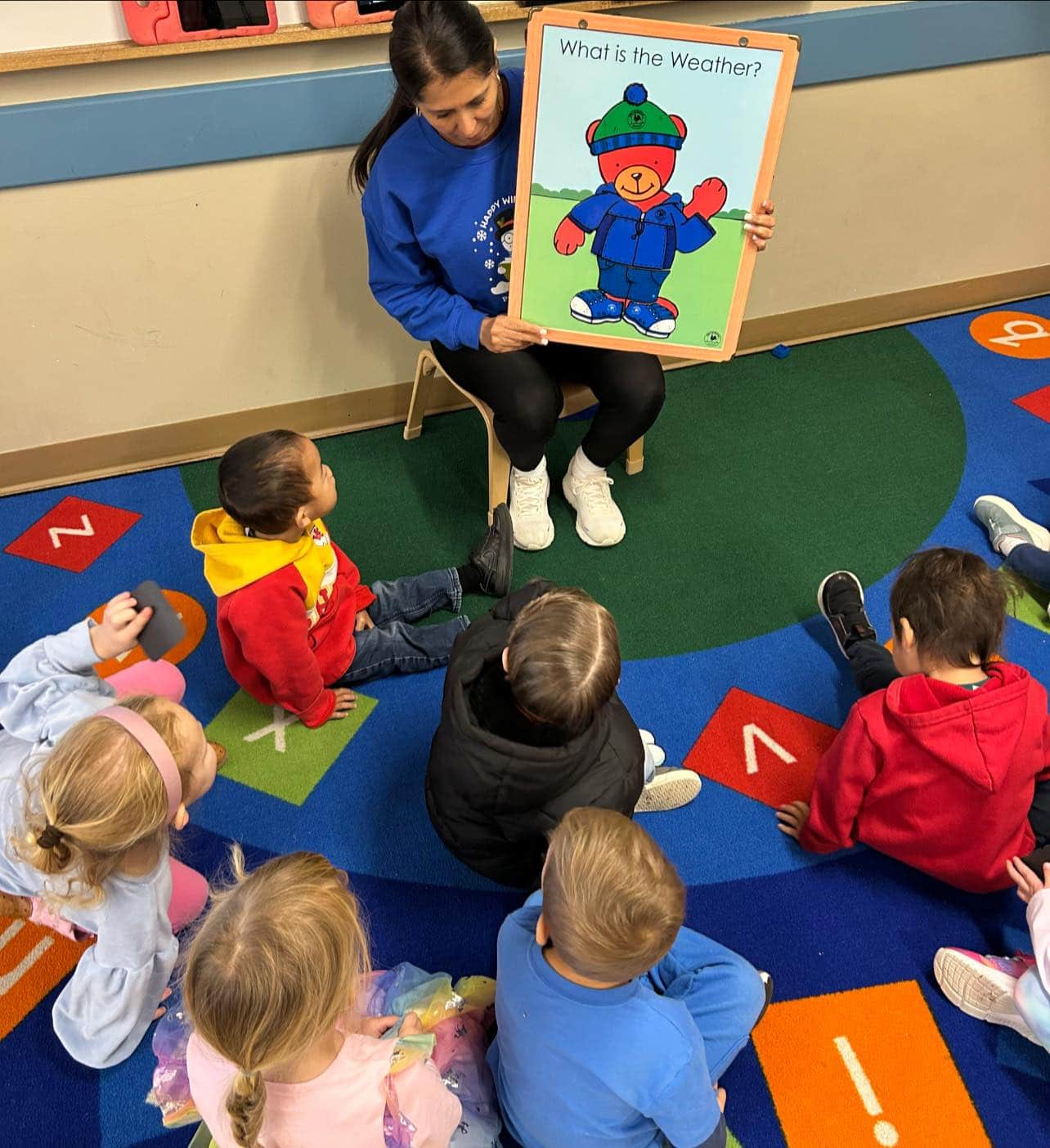 Children sitting and doing the weather