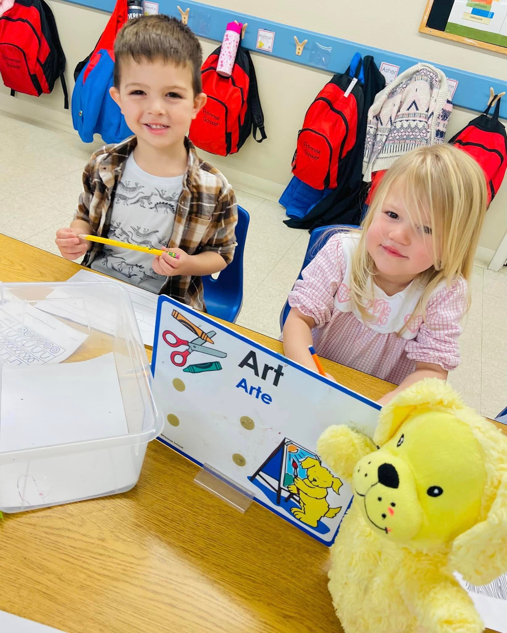 Preshoolers participating in art activity at Fort Worth preschool.