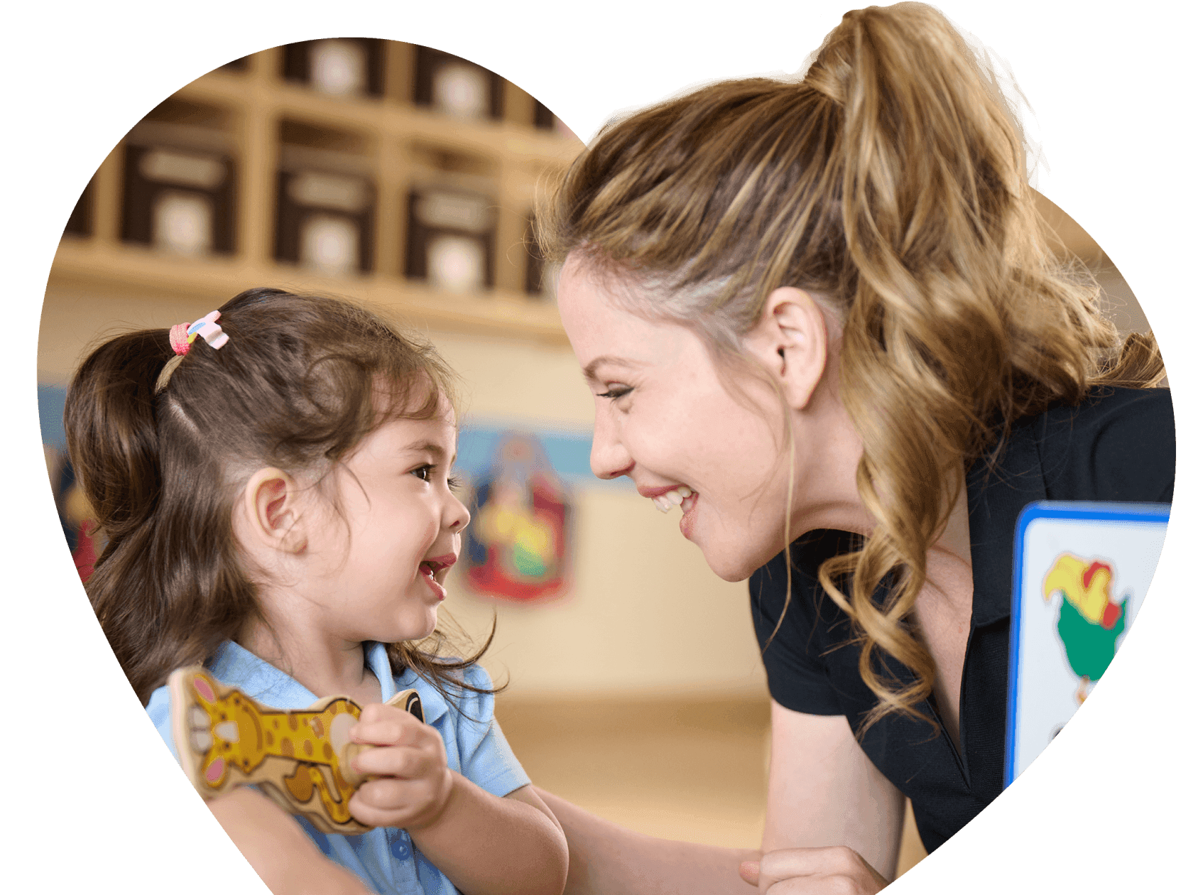 toddler learning animals in daycare room