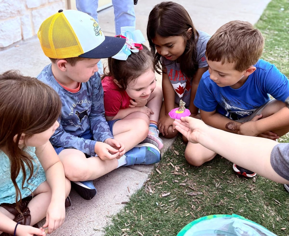 Pre-K kids looking at a butterfly and learning about natural science activities