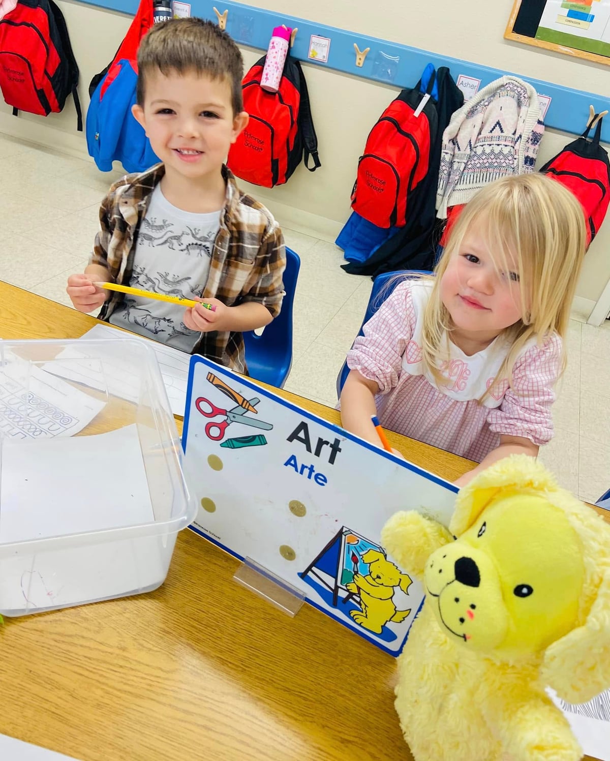 Preshoolers participating in art activity at Fort Worth preschool.
