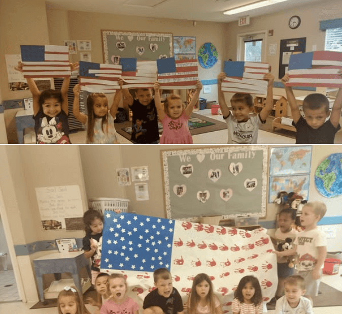 children holding up their american flag art projects