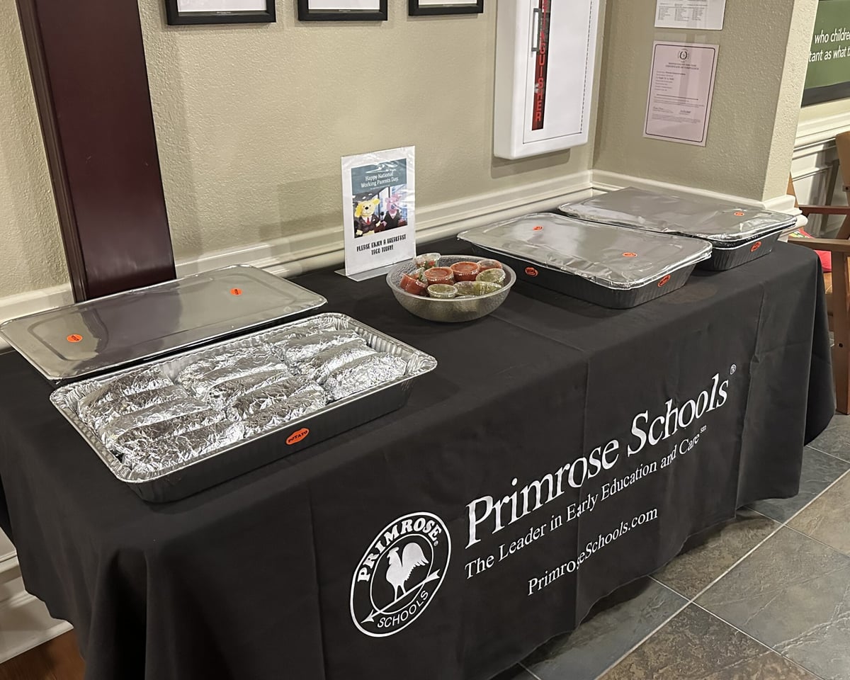 Table set up with food and sign