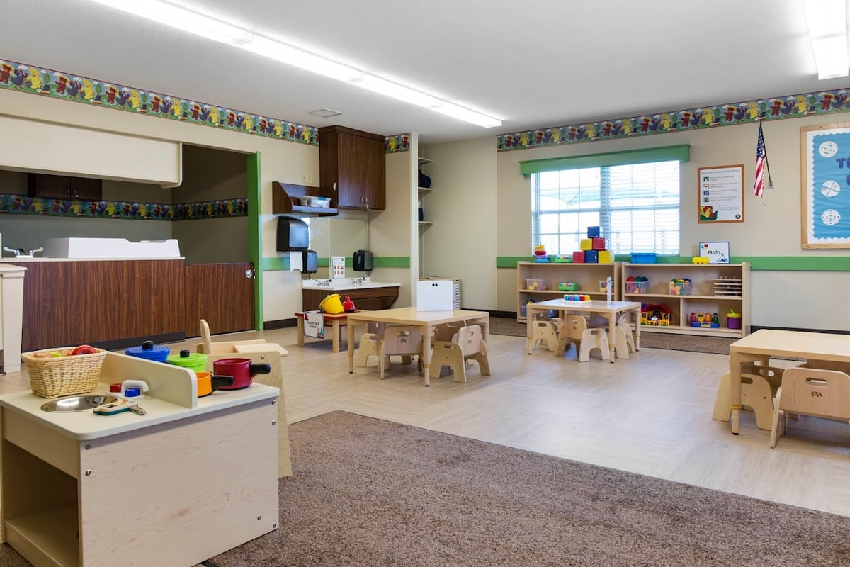 classroom with tables and chairs