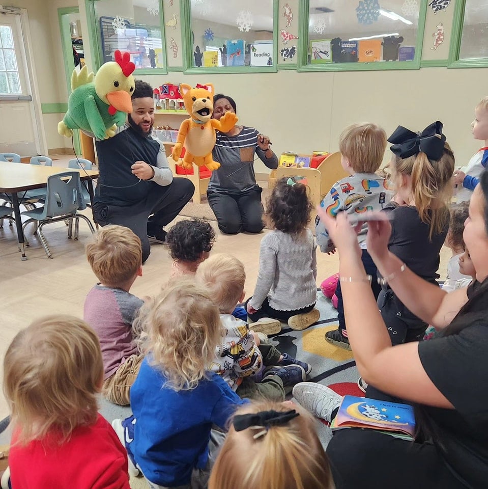 primrose puppets in classroom