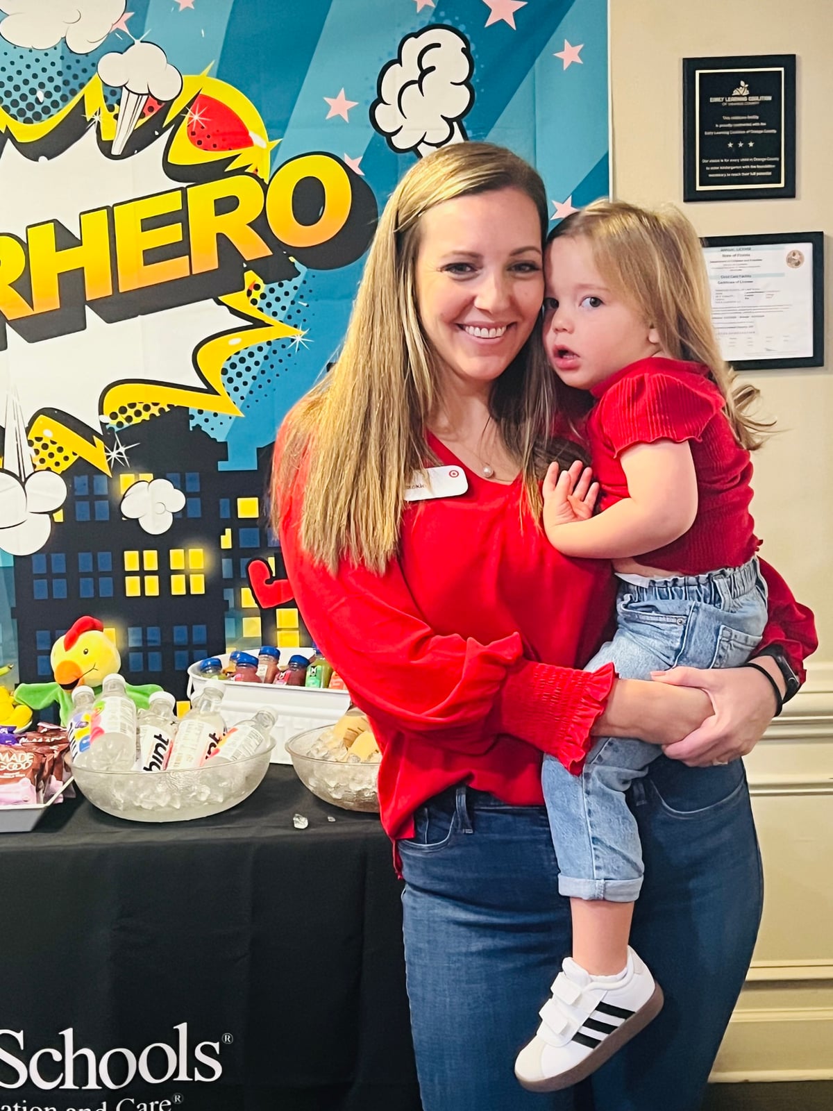 women and daughter in red 