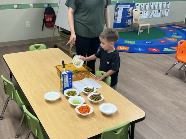 Dumping veggies in a bowl