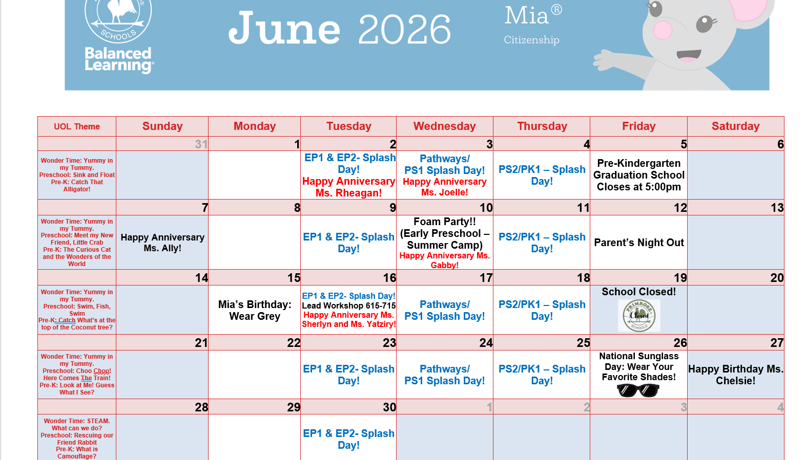 Calendar of Events