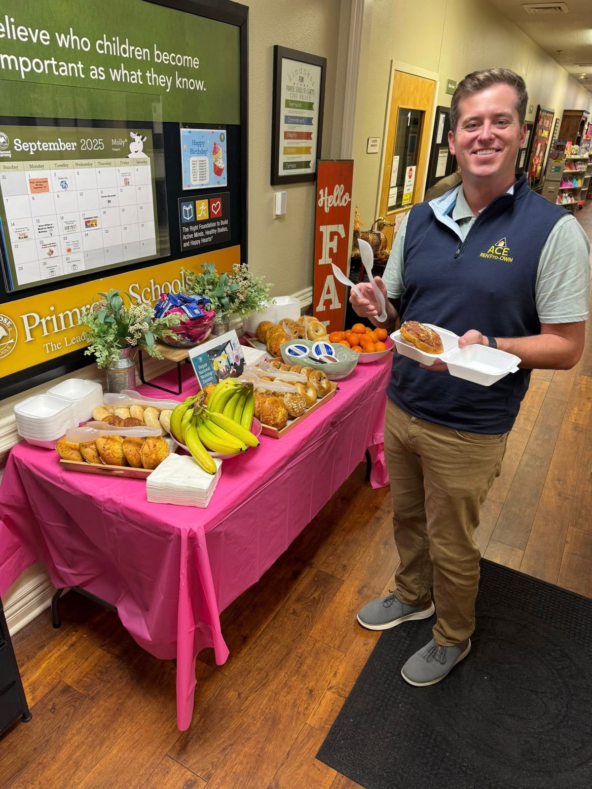 Our daycare loves our parents! Pictured here is a parent selecting breakfast items before heading to work.