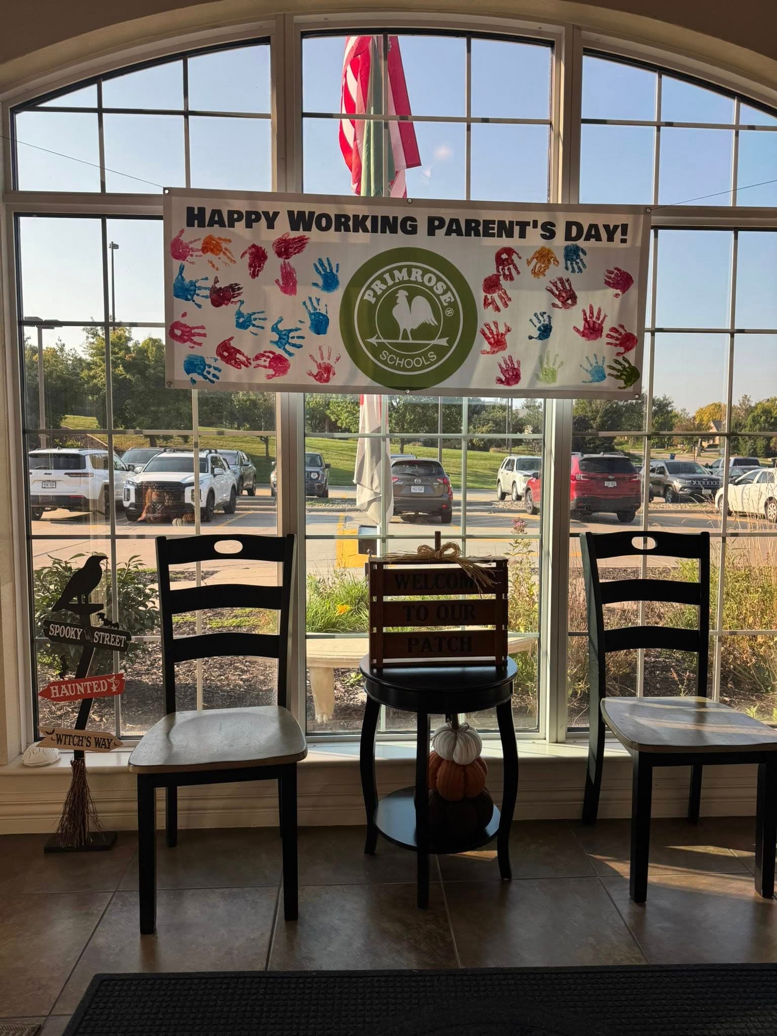 Our students made handprints on a banner for parents to see as they left for work in our vestibule.