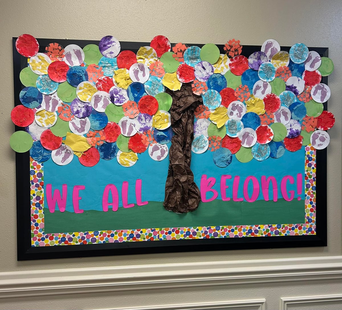 Our preschool students used different colors and textures to create their own design to create a big tree.