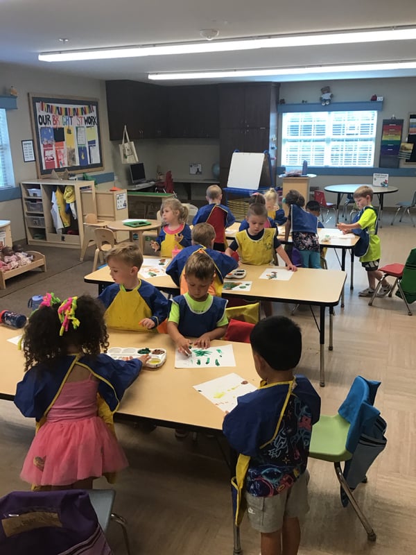 Pre-kindergarten students making art