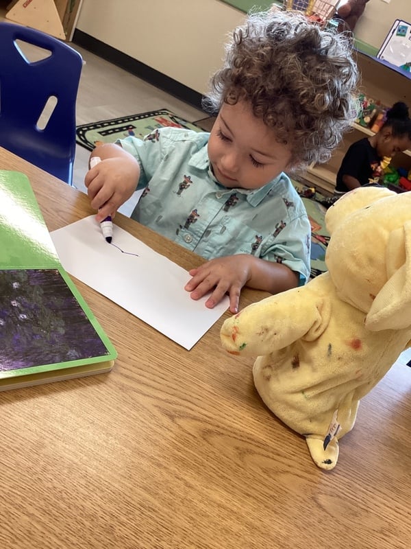 early literacy, two year old care, art