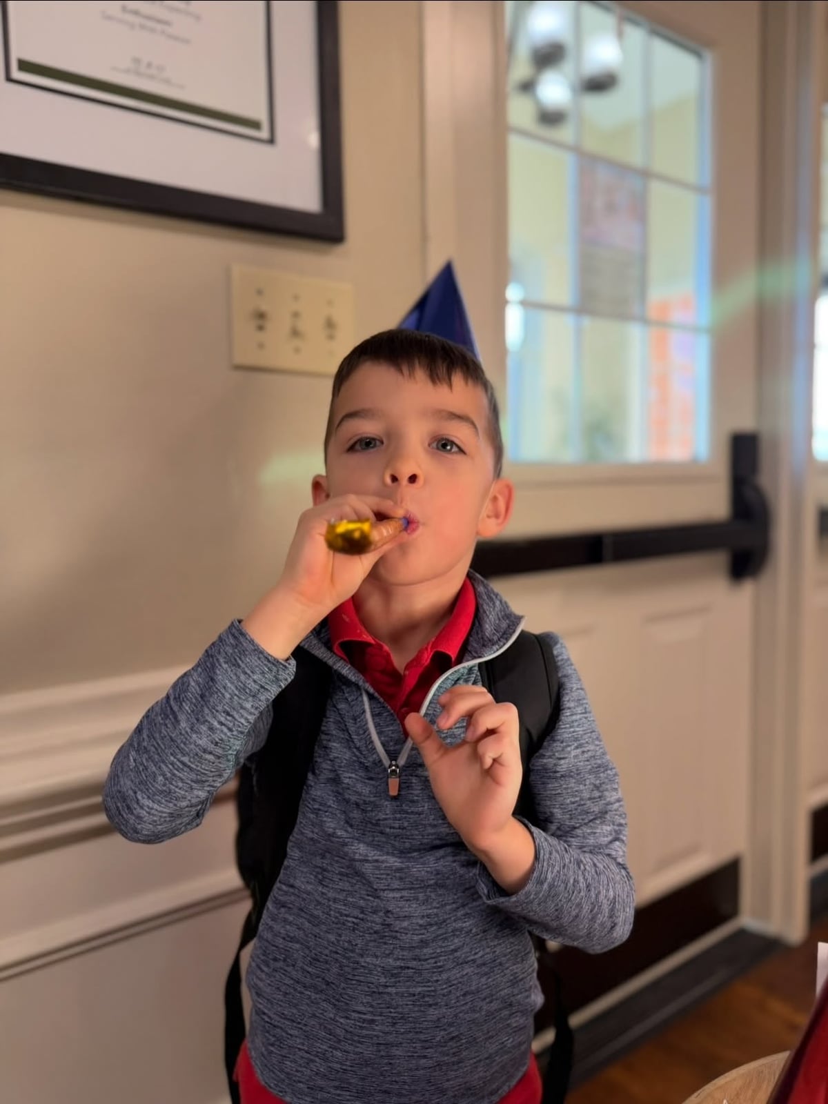 kindergartener celebrating Percy the roosters birthday