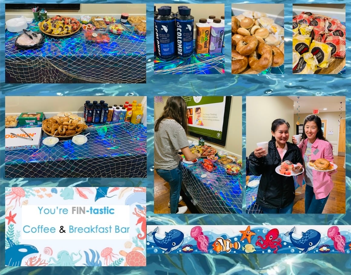 Primrose teachers enjoying snacks and treats during Teacher Appreciation Week celebration at school