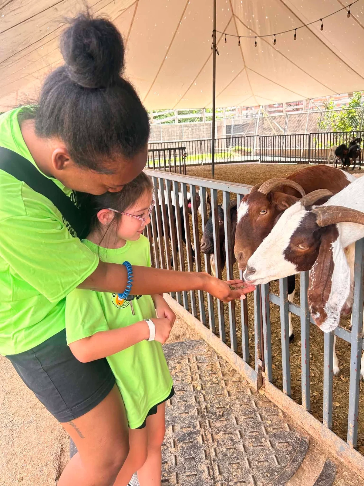 A Summer Adventure Club student with her teacher on a fun field trip to visit the Fort Worth Stockyards with Primrose School at Heritage.