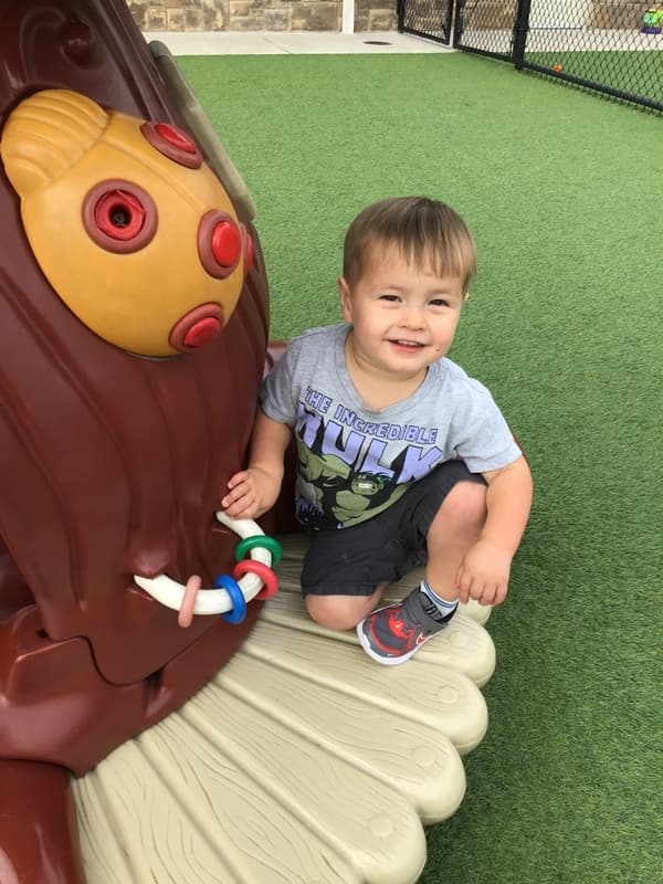 A student playing outside
