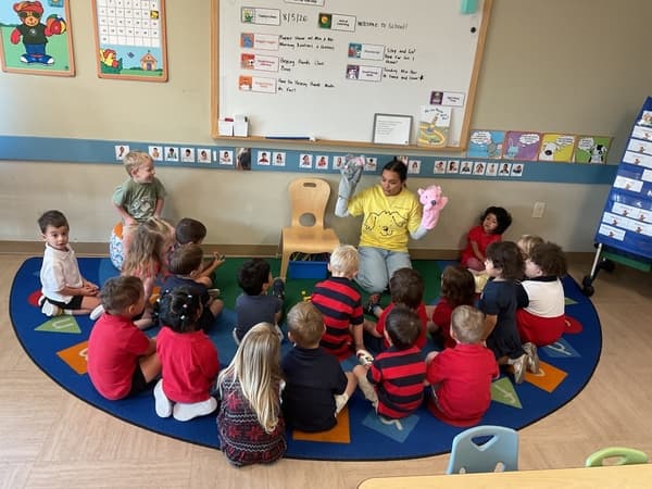 preschool threes learning circle time small group writing math science steam stem technology fun loving caring