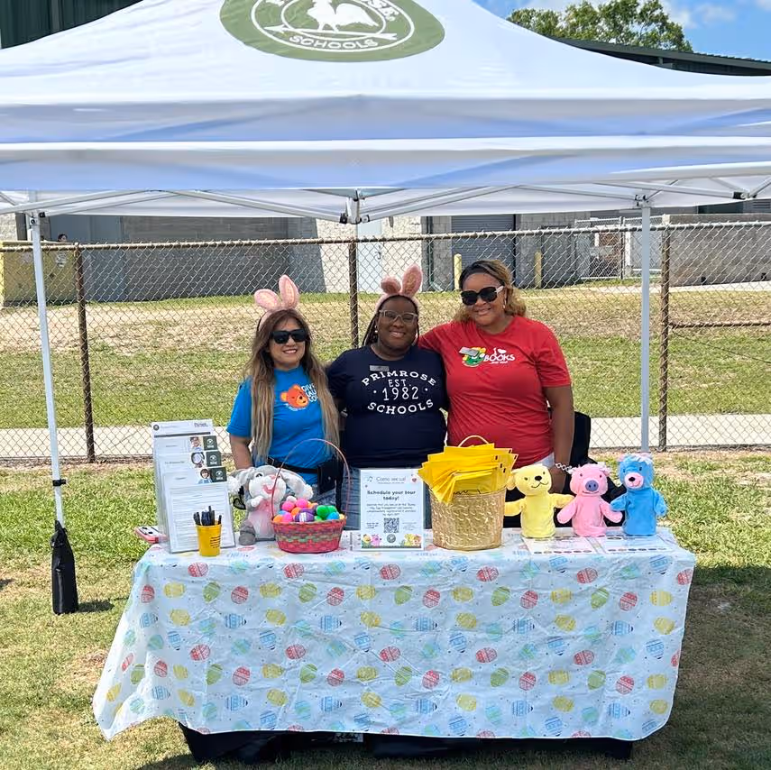 Families enjoying the Bunny Hop Eggstravaganza Easter event at Primrose School, featuring Easter egg hunts, preschool family activities, community events, daycare fun, and early childhood education celebrations.