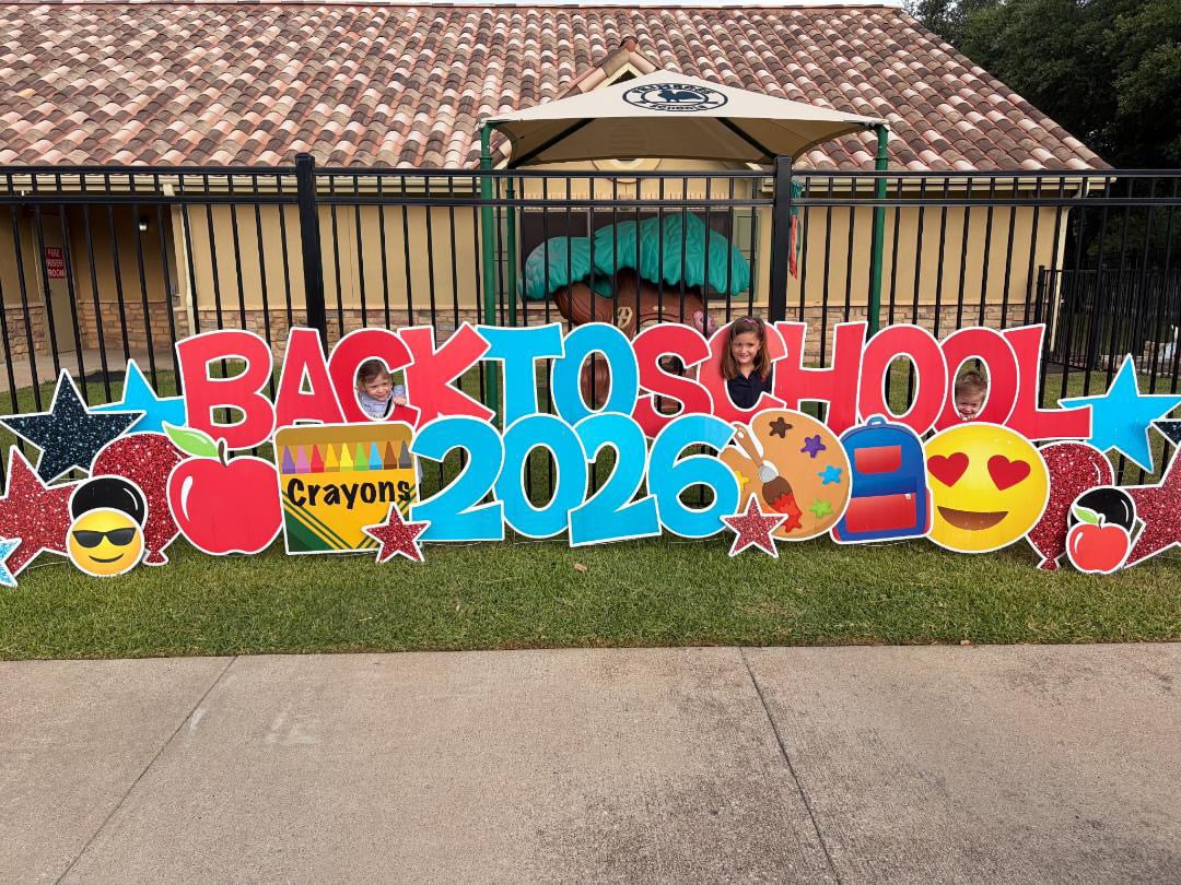 Children arriving on the first day of school at Primrose School of Four Points in Four Points, Austin, TX