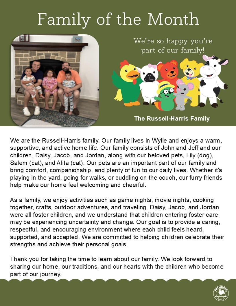 Family of the month Best Parents in Wylie in the best preschool