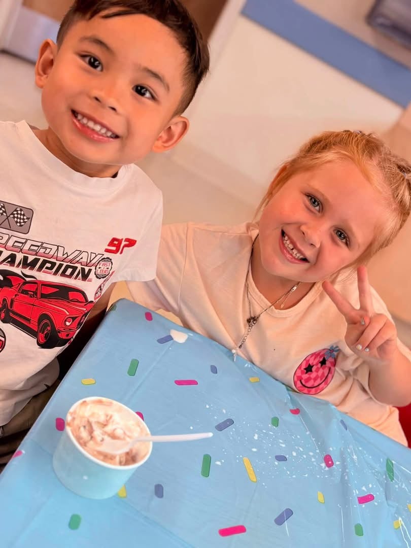 pre-k kids eating ice cream together at Fort Worth Pre-K