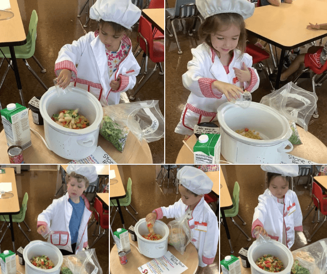 children cooking while dressed as chefs
