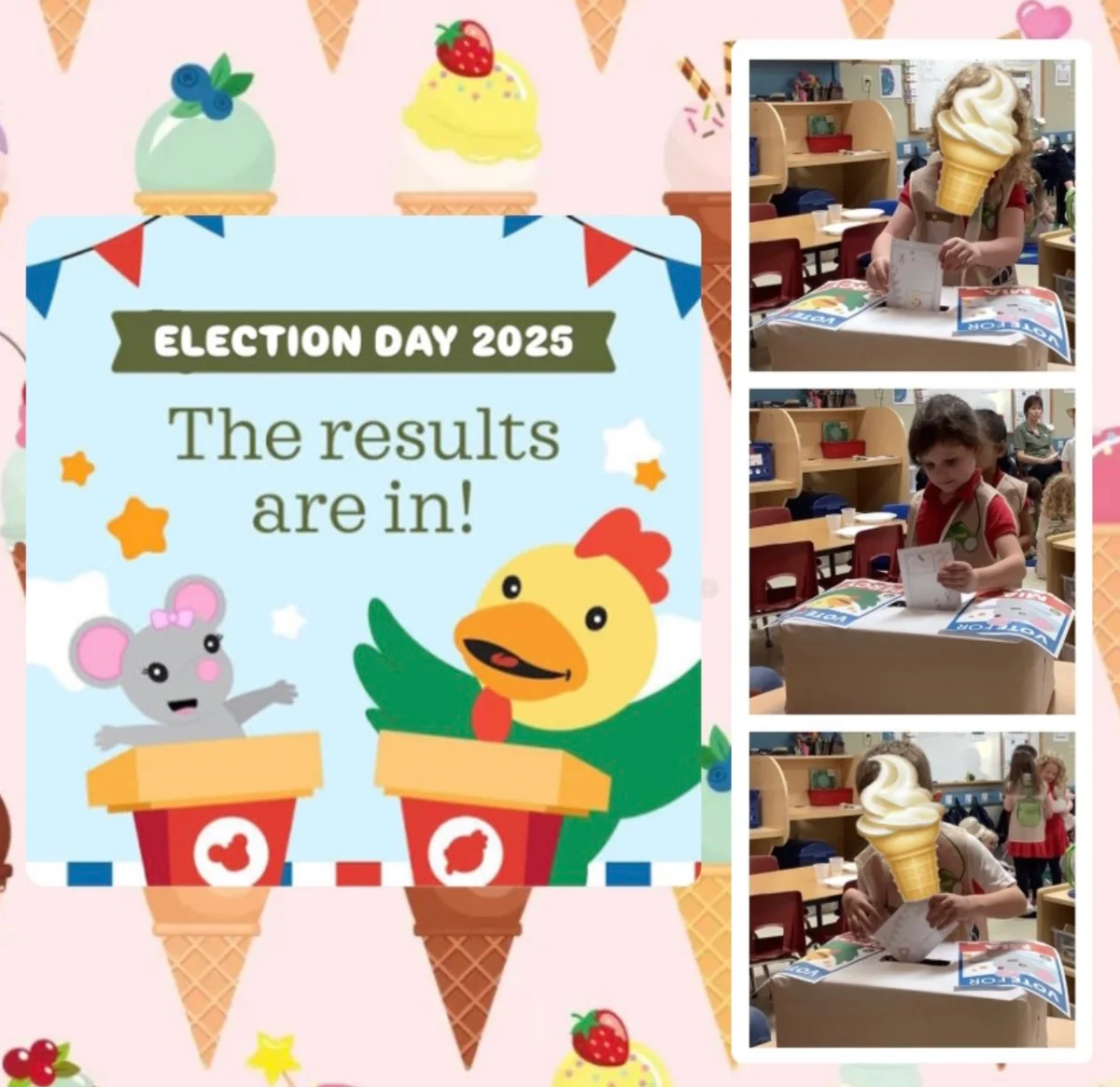 Primrose students participating in a mock election, learning about civic duty and choosing between Mia and Percy.