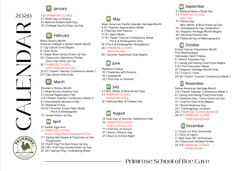 2026 School Calendar