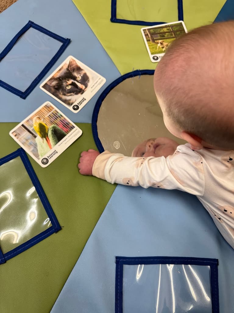 Tummy Time in Infants, while looking at Wonder Time Experience Cards