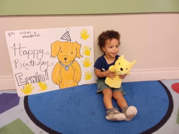 child celebrates birthdays of friends or puppets