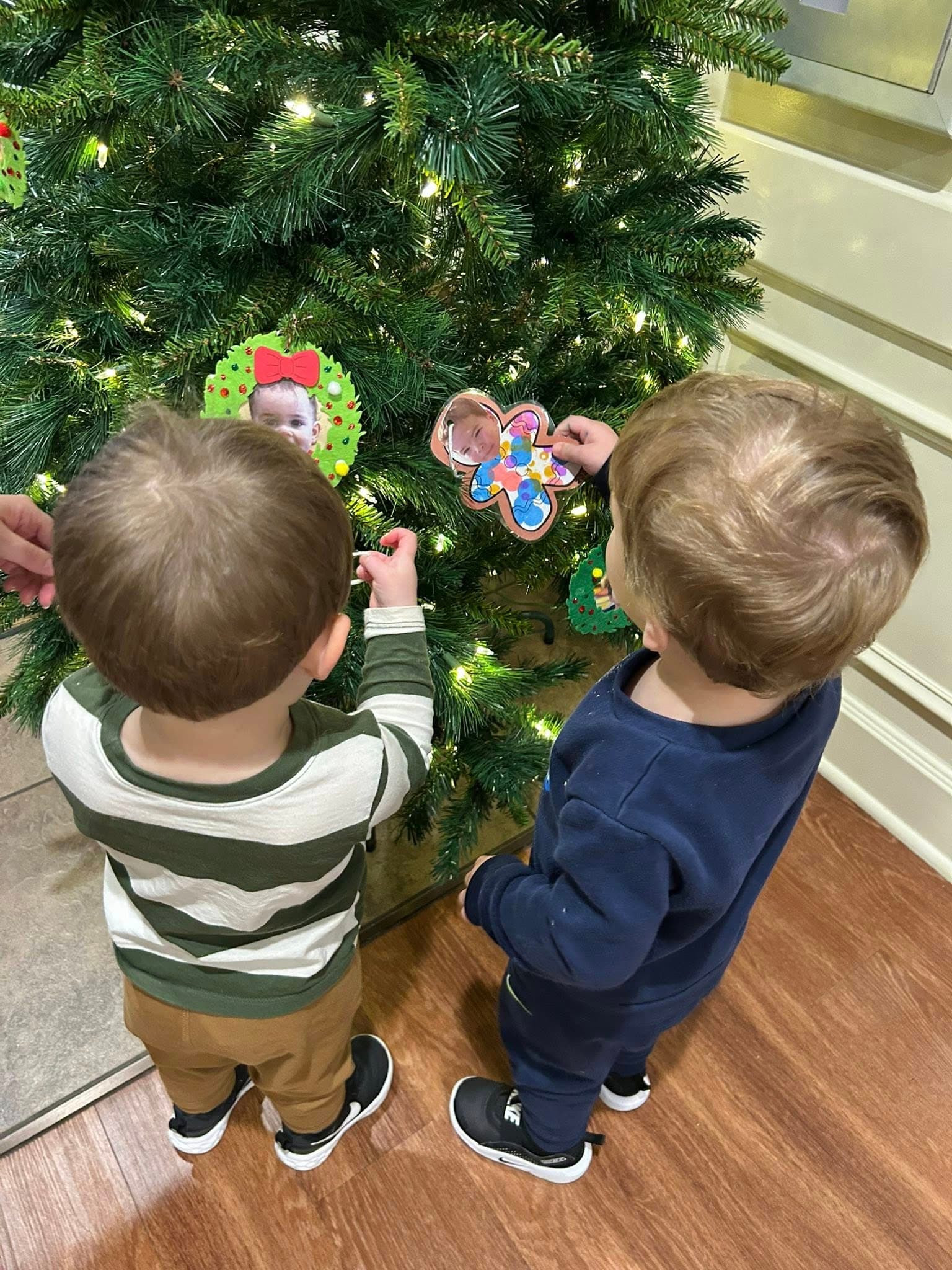 Children putting ornaments on the tree