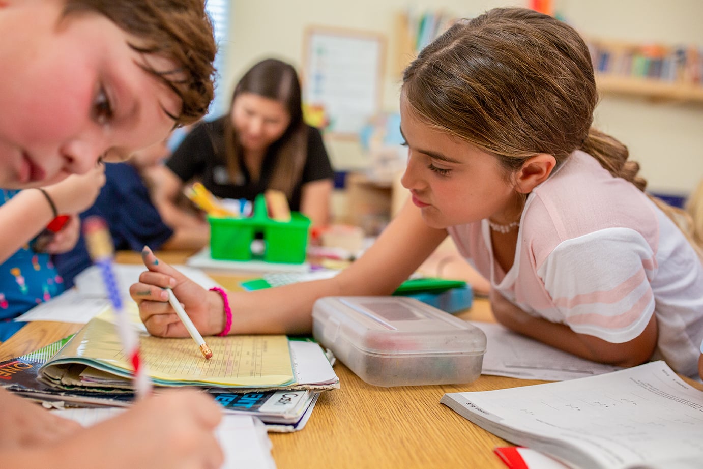 young children working on homework