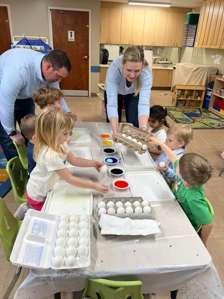 children dying easter eggs