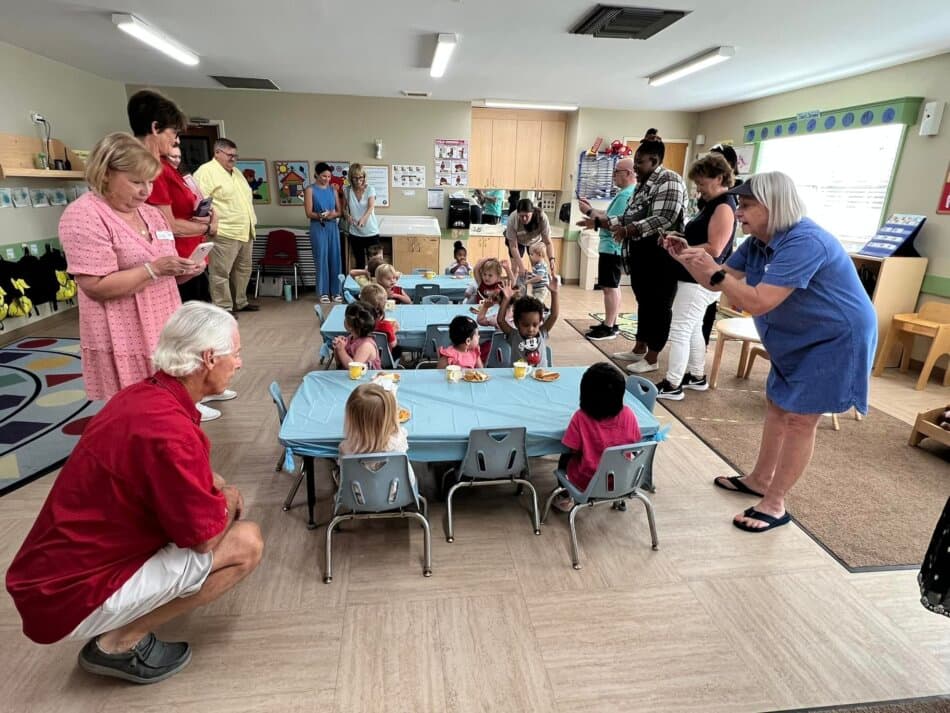 grandparents visiting granchildren at school