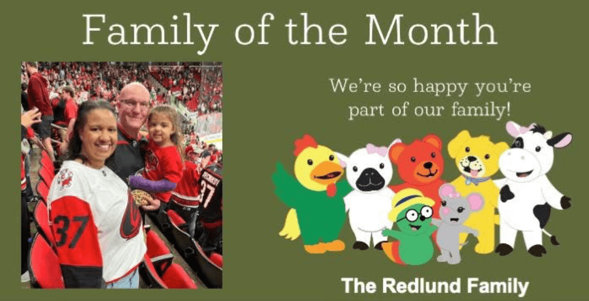 The Redlund family, Family of the Month at Primrose School, celebrating community and learning together