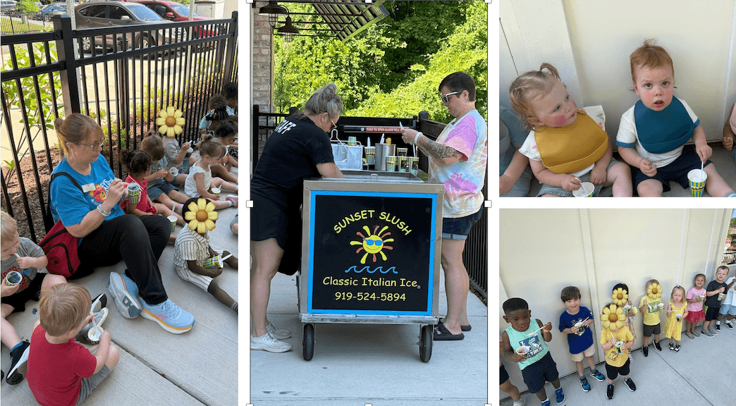 Students enjoying frozen slush treats during a National Juice Slush Day celebration at school