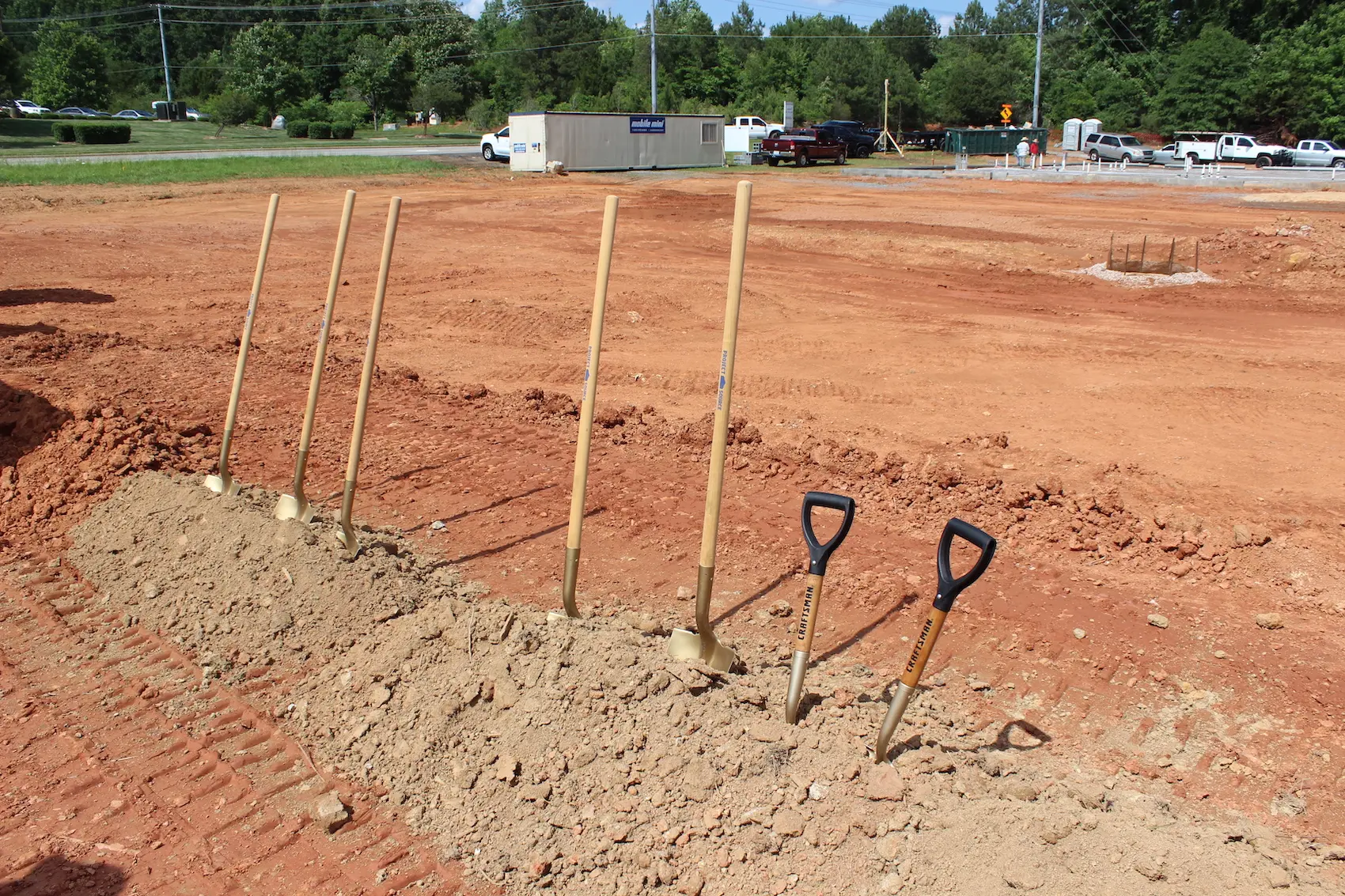 image shows shovels at the site where primrose school of waxhaw will be built