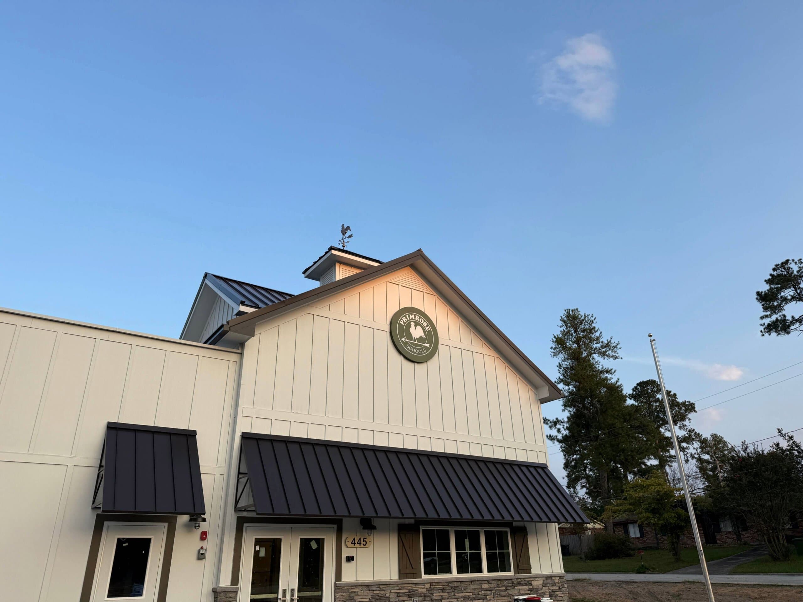 Exterior view of the new Primrose School of Augusta with new signage