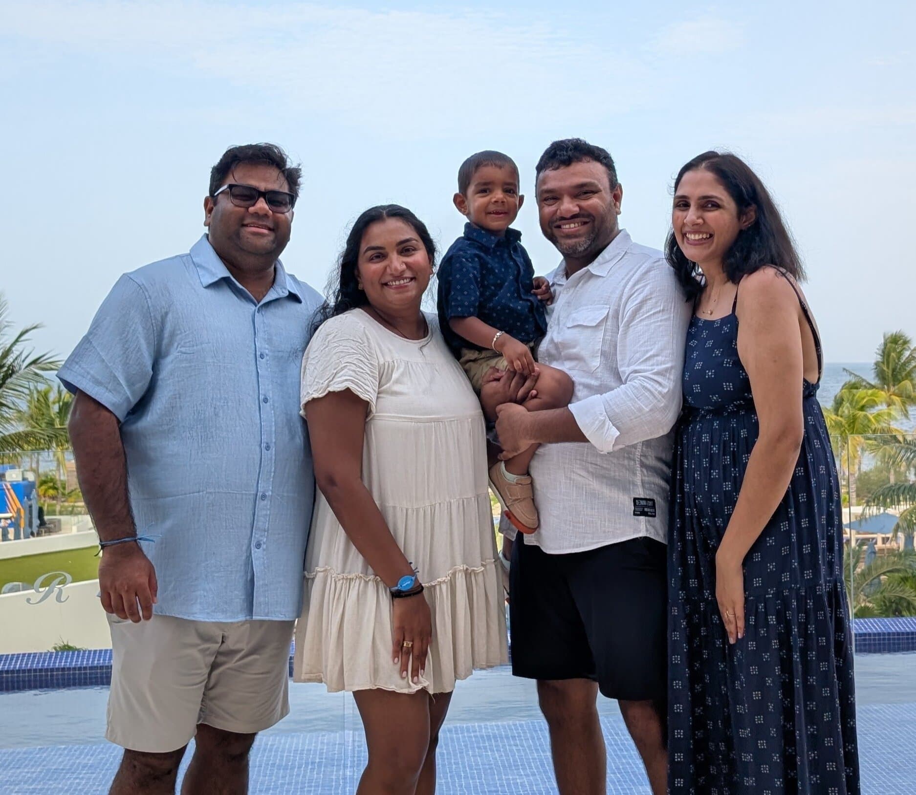Pictured: Vatsal, his wife Sonu, their son, Vidhi, and her husband Deepam