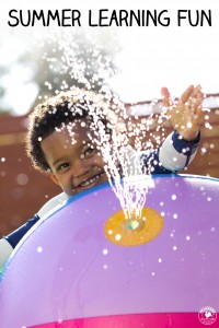 A young child enjoying summer learning fun activities with water