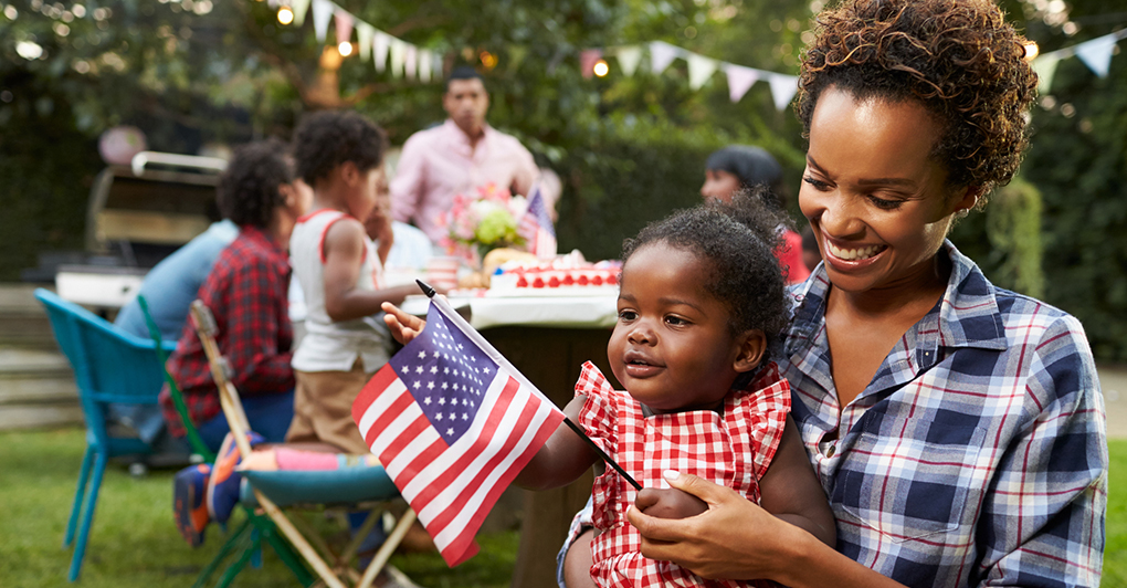 Mother and child celebrate Fourth of July